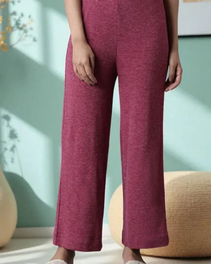 Pink Solid Straight Fit Palazzo With Elasticated Waistband