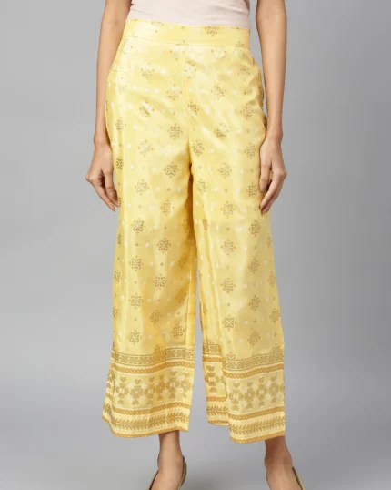 Regular Fit Polyester Gold Printed Palazzos