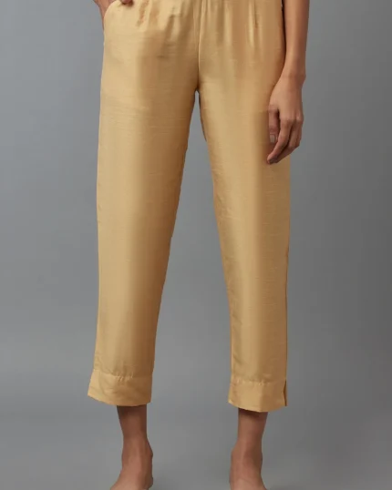 Regular Fit Solid Straight Fit Woven Trousers With Elasticated Waistband