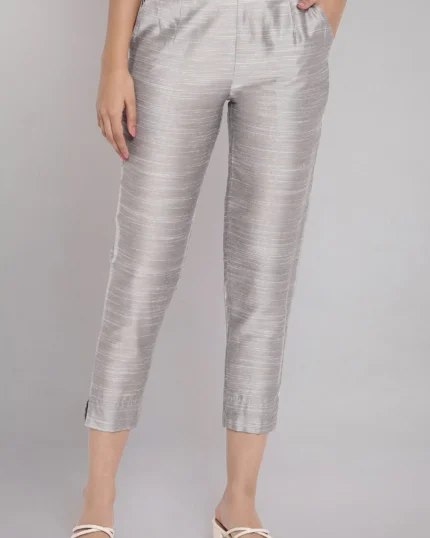 Silver Woven Trousers With Elasticated Waistband