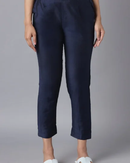 Solid Straight Fit Woven Trousers With Elasticated Waistband