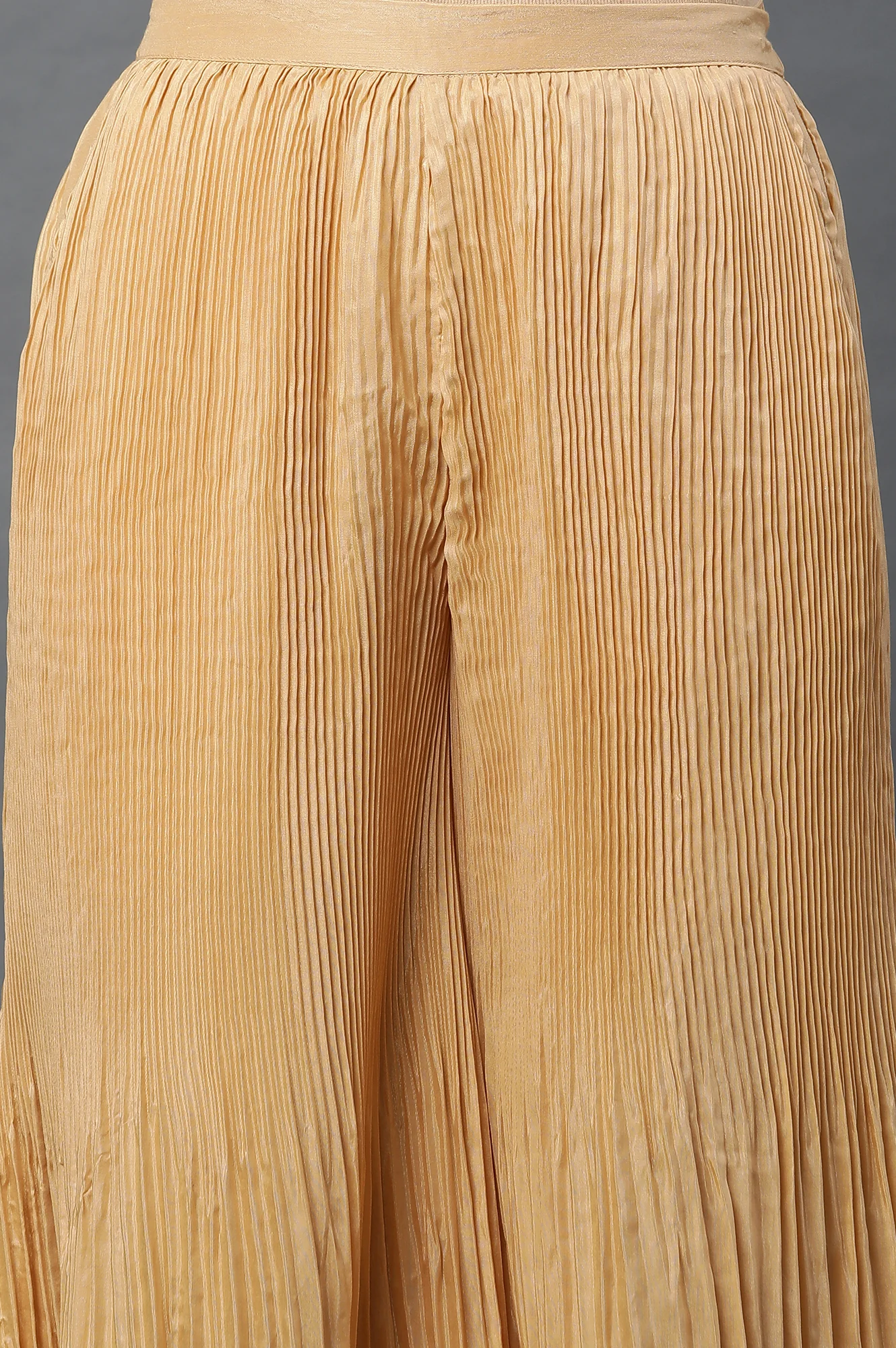 Gold Solid Flared Woven Sharara With Pleats - Image 7