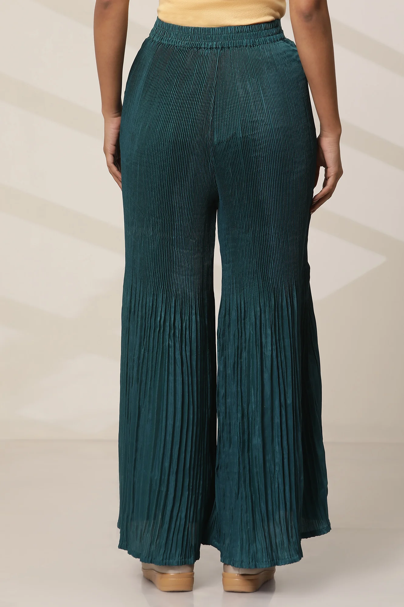 Teal Solid Flared Woven Sharara With Pleats - Image 5