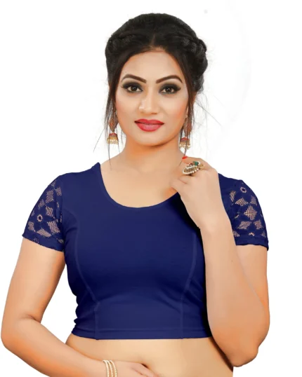 Blue Round Neck Women Blouse
