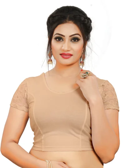 Beige Round Neck Women Blouse