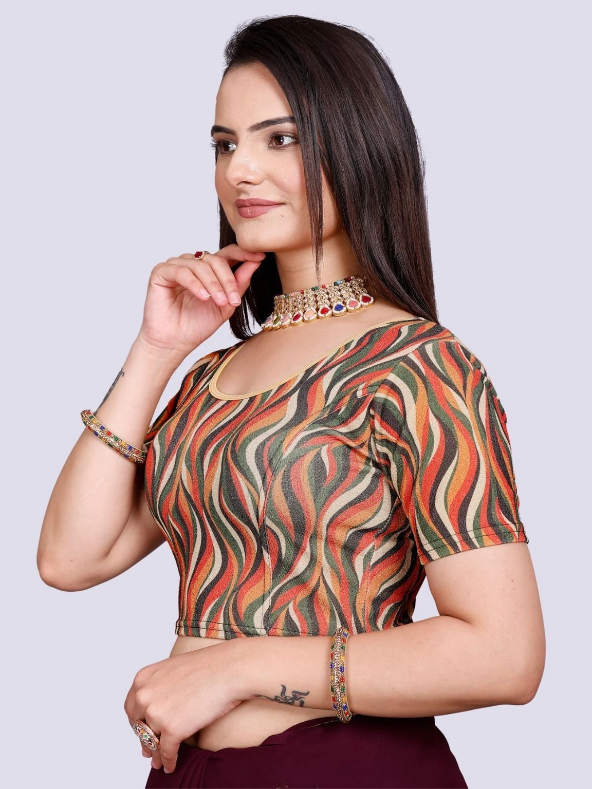Half Sleeve Round Neck Women Blouse - Image 3