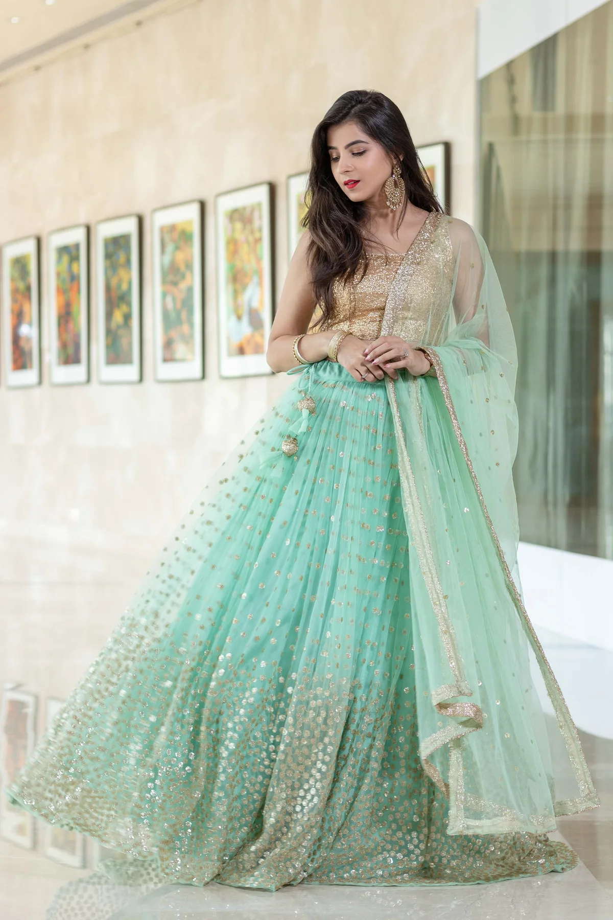 Sequin Mint Green Lehenga - Image 4