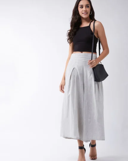 Grey Smart Casual Handloom Palazzo