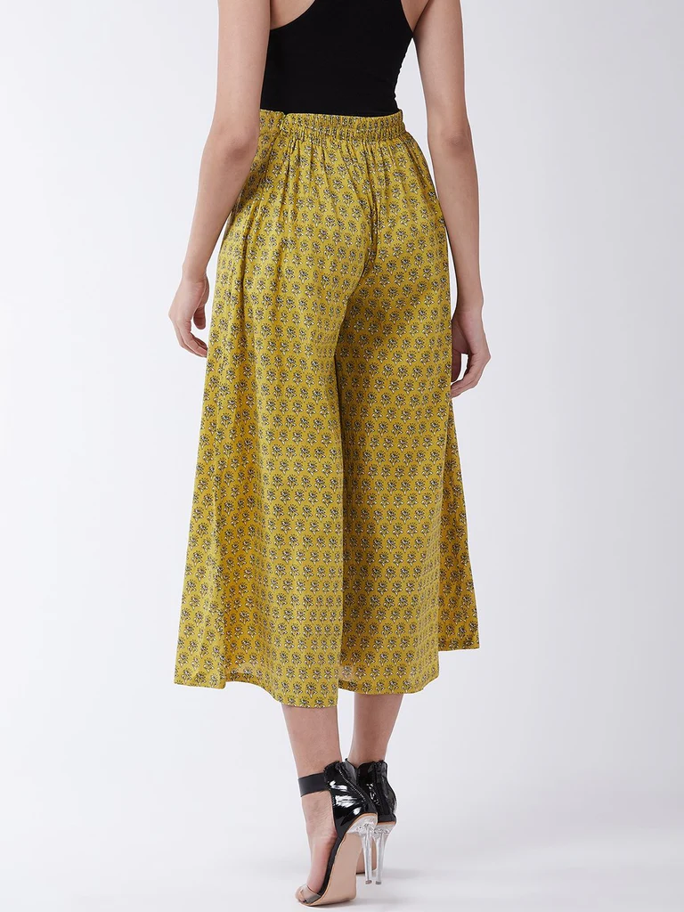 Yellow Printed Kalamkari Handloom Palazzo - Image 3