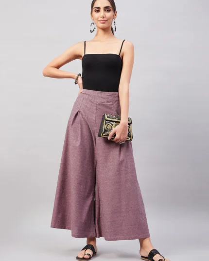 Purple Smart Casual Handloom Palazzo