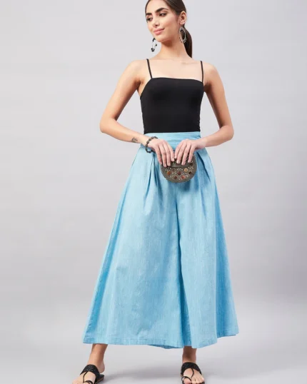 Casual Smart Skyblue Handloom Palazzo