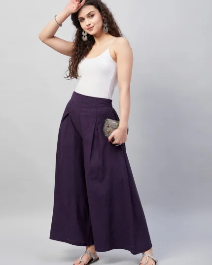 Wine Smart Casual Handloom Palazzo