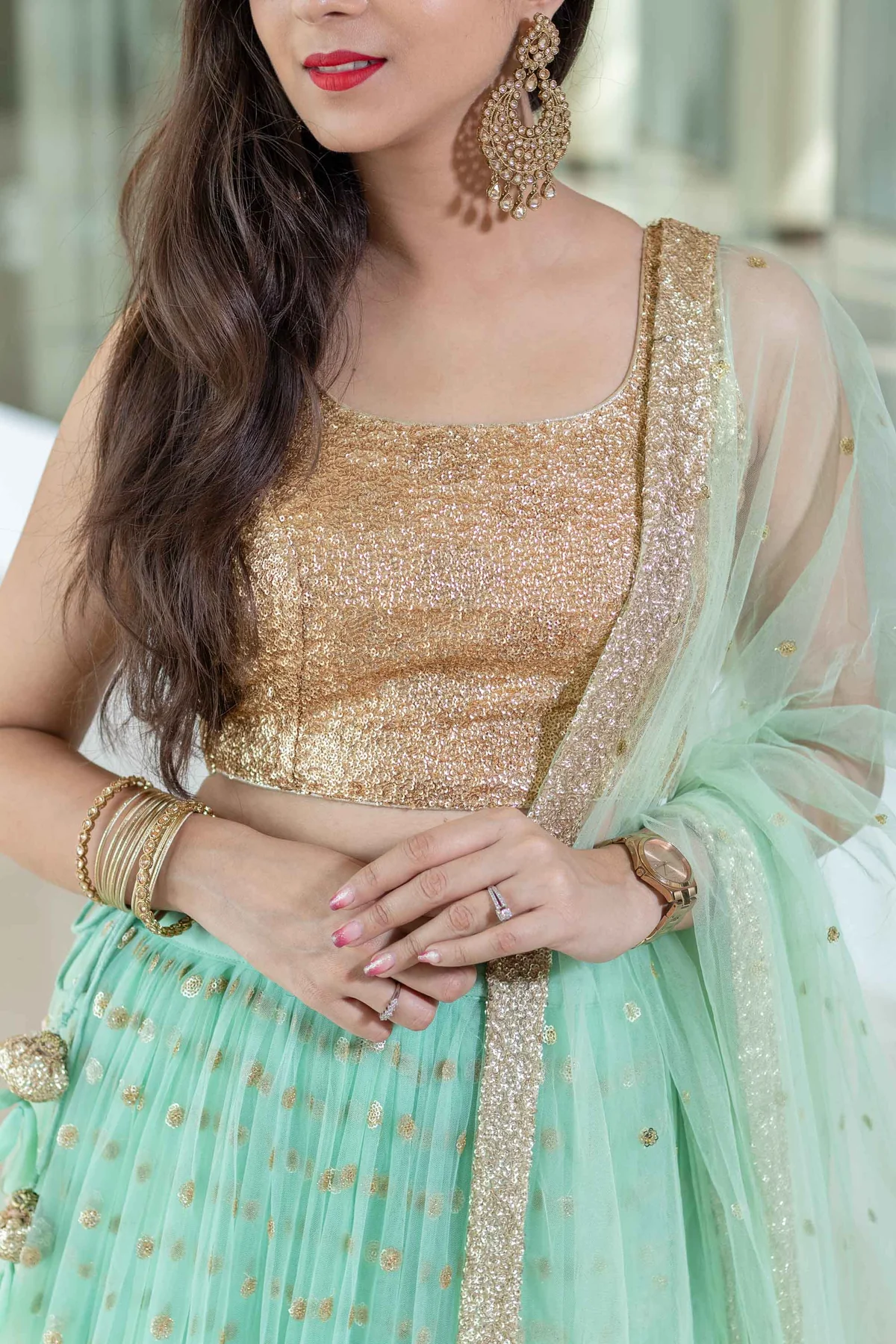 Sequin Mint Green Lehenga - Image 6