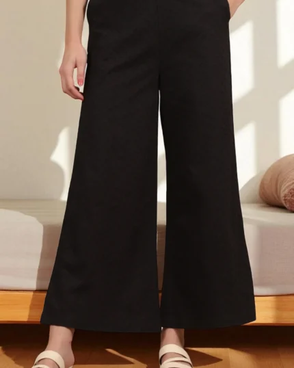 Schiffli Embroidered Pure Cotton Flared Palazzo Pants