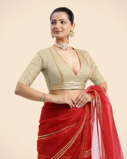 Cream Elbow Sleeves FlexiFi Saree Blouse