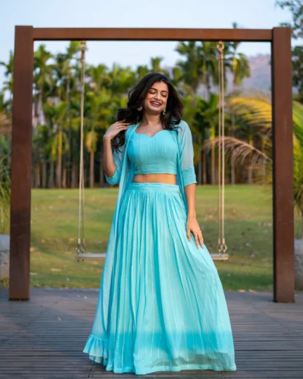 Sky Blue Lehenga with Jacket