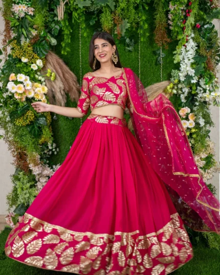 Rani Pink Leaf Daman Lehenga