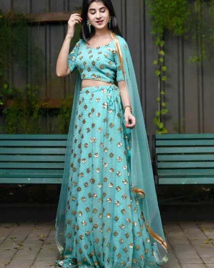 Sequin Ice Blue And Zari Work Lehenga Set