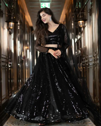 Sequin Work Black Lehenga Choli Set