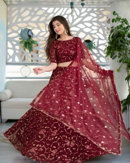 Maroon Georgette Lehenga