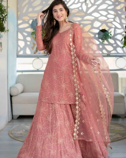 Mauve Long Kurta With Lehenga