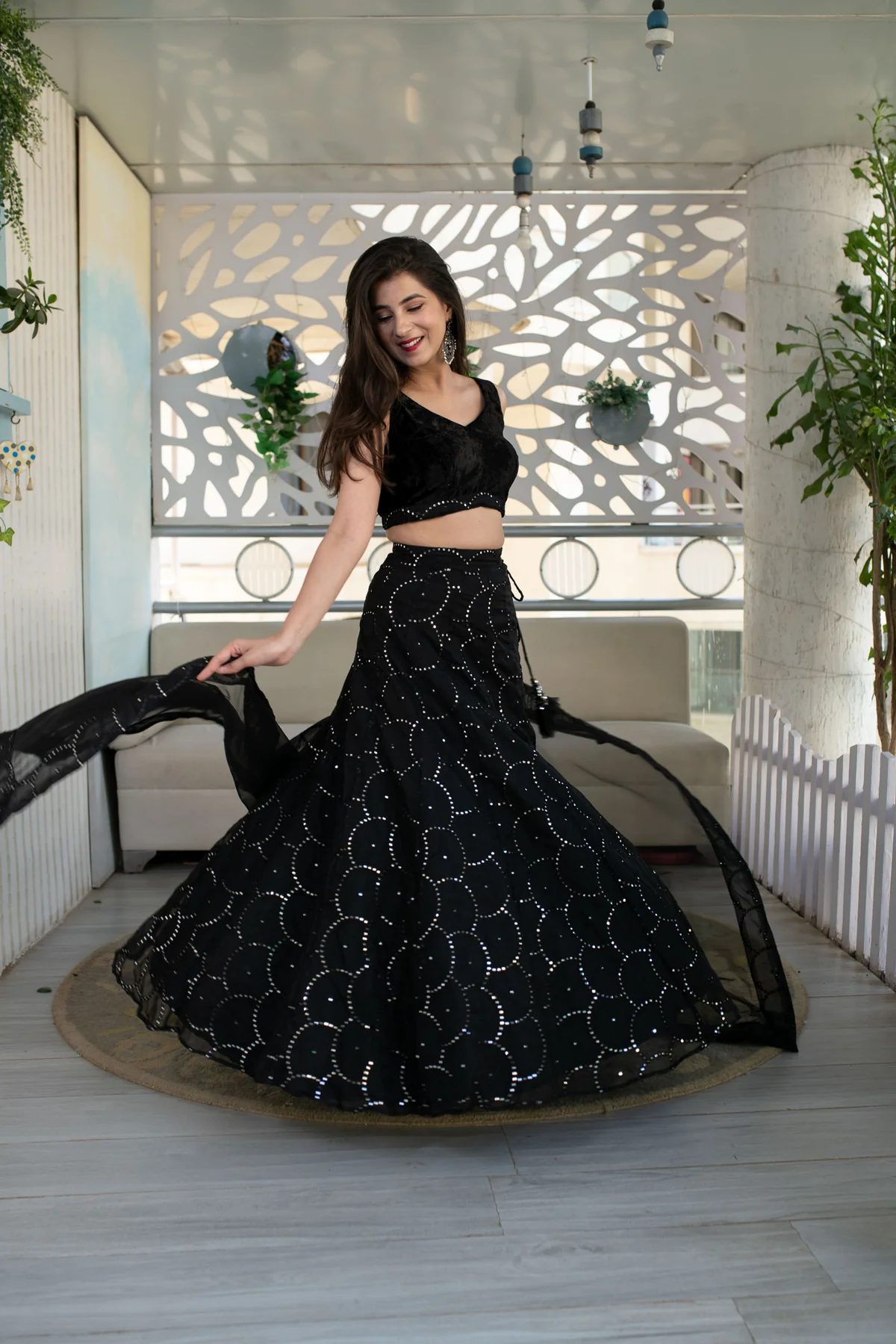 Black Organza Lehenga With Velvet Blouse - Image 3