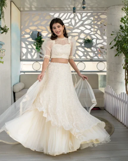 Georgette Cream Lehenga