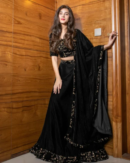 Black Sequin and Zari Work Velvet Lehenga