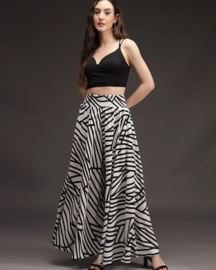 Women Flared White, Black Viscose Rayon Palazzos