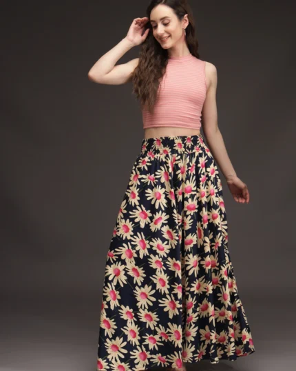 Women Flared Dark Blue, Pink, Yellow Viscose Rayon Palazzos