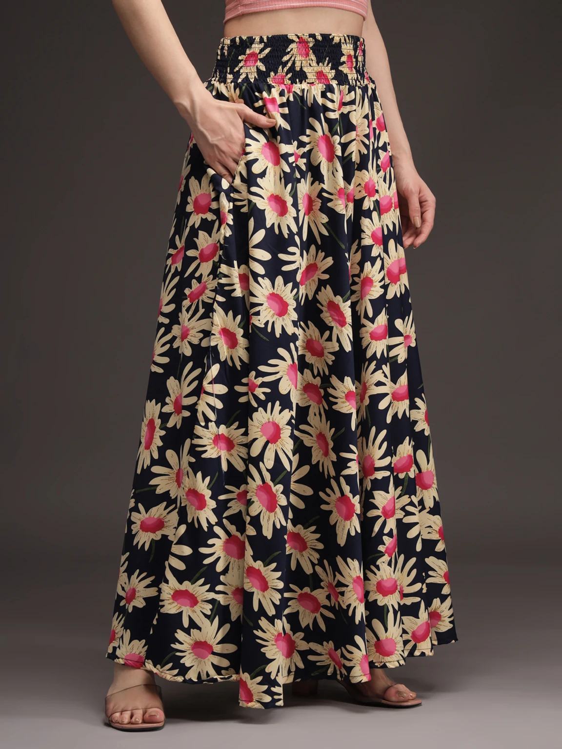 Women Flared Dark Blue, Pink, Yellow Viscose Rayon Palazzos - Image 2