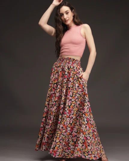 Women Flared Multicolor Viscose Rayon Palazzos