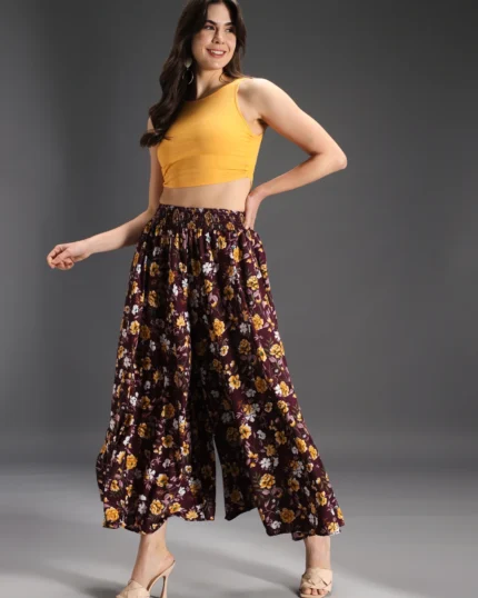 Women Flared Purple, Yellow, White Viscose Rayon Palazzos