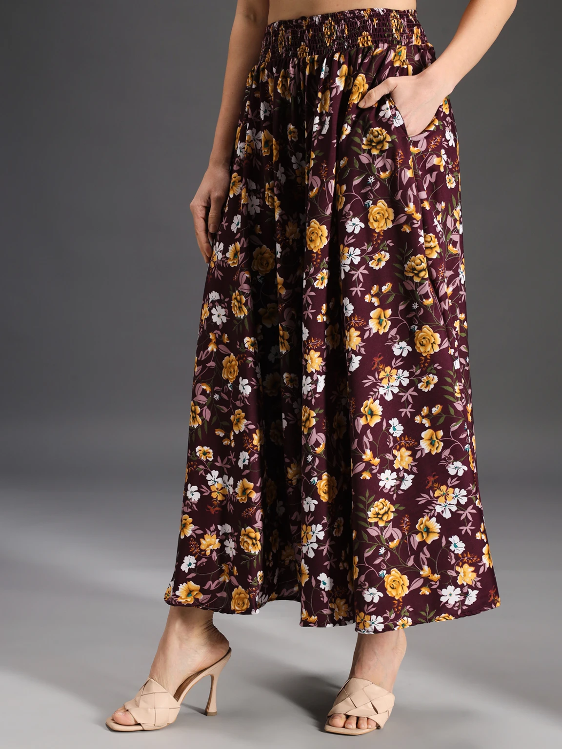 Women Flared Purple, Yellow, White Viscose Rayon Palazzos - Image 2