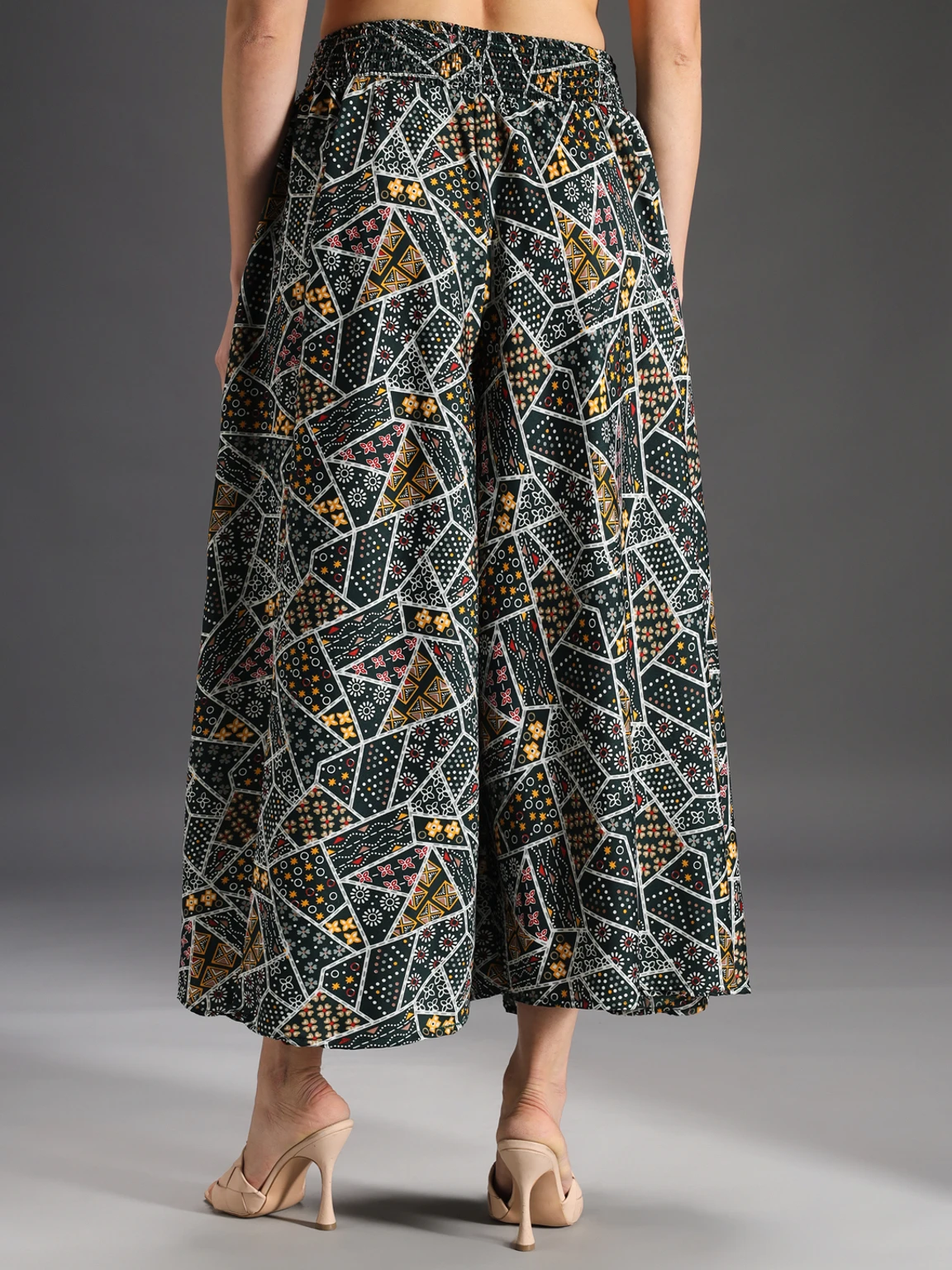 Women Flared Green, Yellow, Multicolor Viscose Rayon Palazzos - Image 2