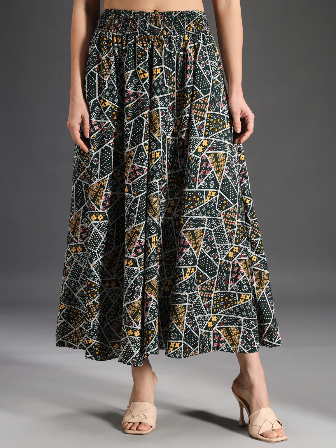 Women Flared Green, Yellow, Multicolor Viscose Rayon Palazzos - Image 3
