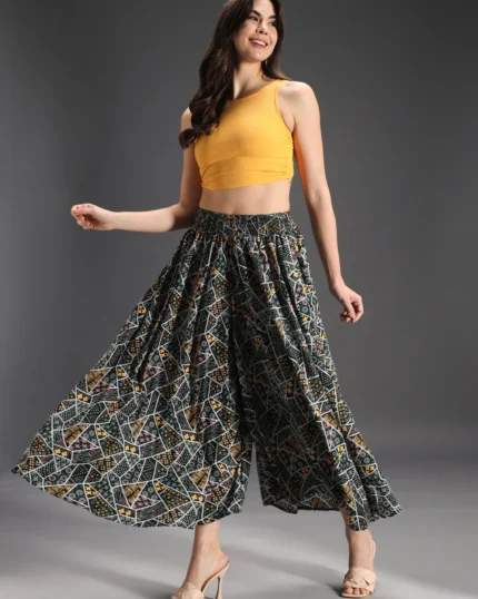Women Flared Green, Yellow, Multicolor Viscose Rayon Palazzos