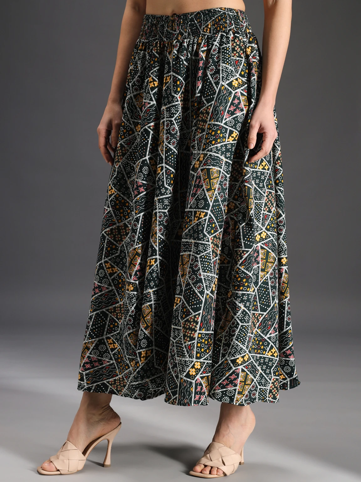Women Flared Green, Yellow, Multicolor Viscose Rayon Palazzos - Image 4