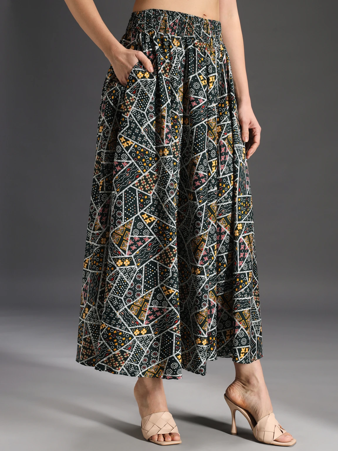 Women Flared Green, Yellow, Multicolor Viscose Rayon Palazzos - Image 5