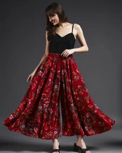 Women Flared Maroon, Green, Red Viscose Rayon Palazzos