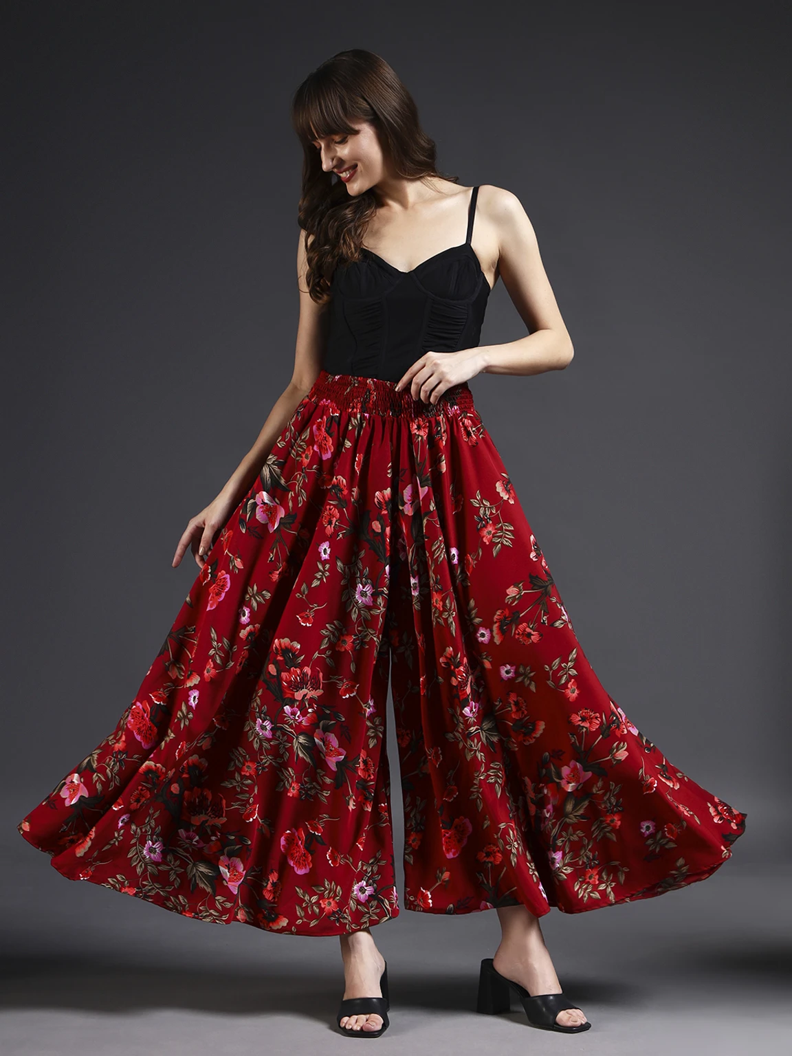 Women Flared Maroon, Green, Red Viscose Rayon Palazzos