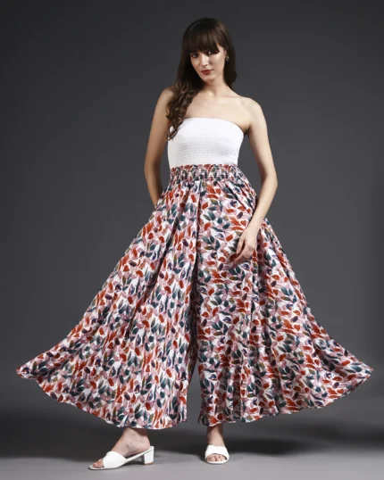 Women Flared Multicolor Viscose Rayon Palazzos