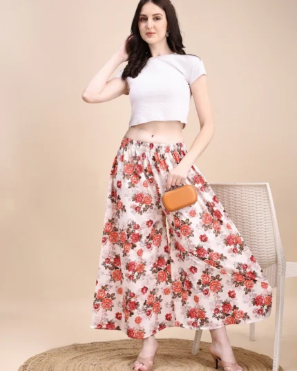 Women Flared Multicolor Viscose Rayon Palazzos