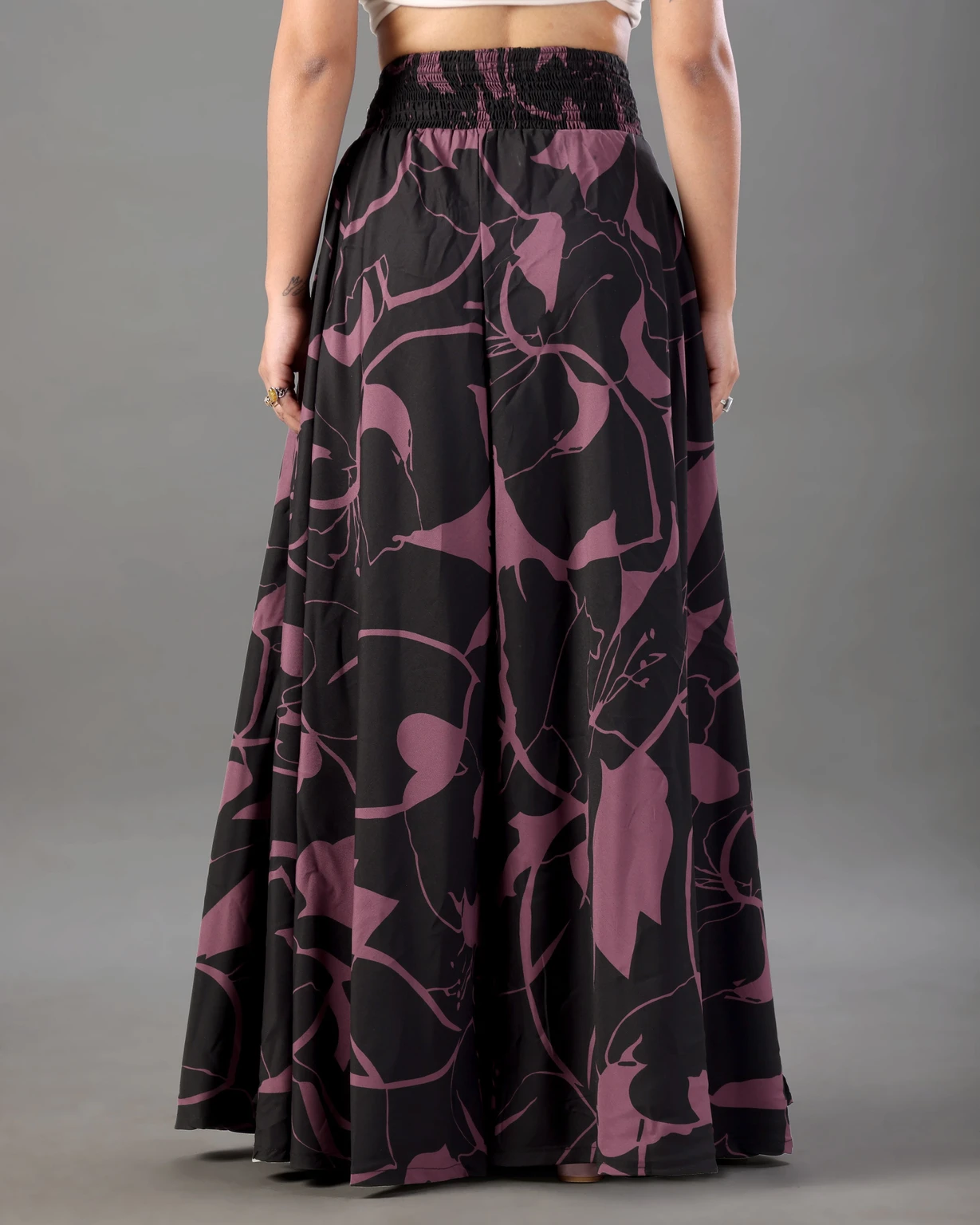 Women Flared Printed Black Viscose Rayon Palazzos - Image 7