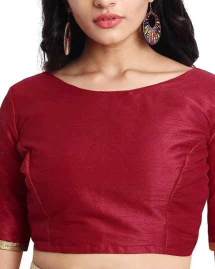 Dupion Silk Blouse, Boat Neck Saree Top, Women's Blouse