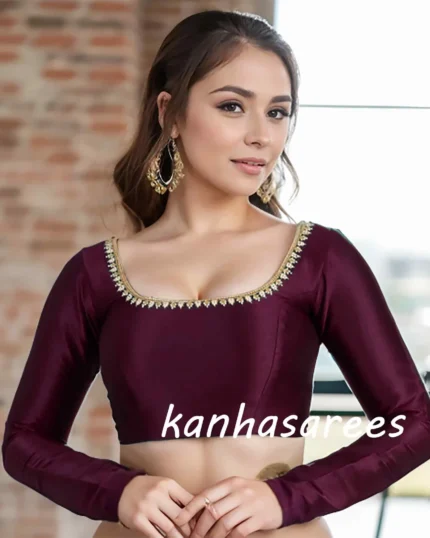 Readymade Saree Blouse Custom Made High Neck Raw Silk Saree Blouse