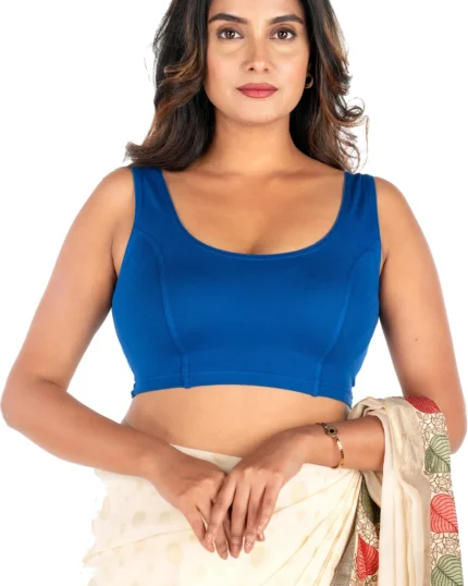 Blue U-Neck Women Blouse