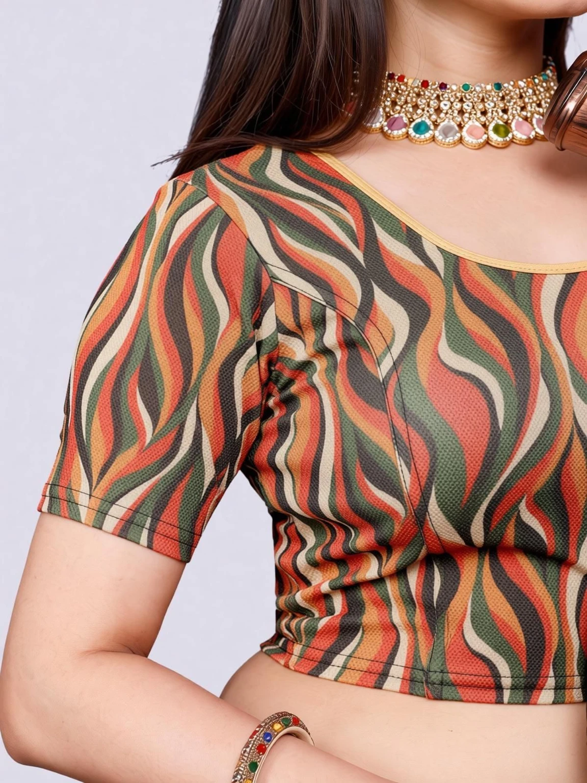 Half Sleeve Round Neck Women Blouse - Image 8