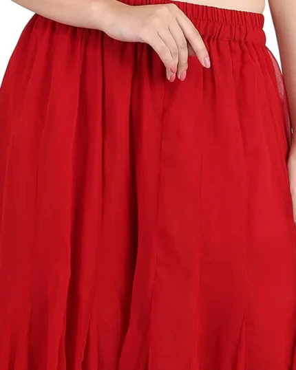 Women Flared Red Georgette Trousers