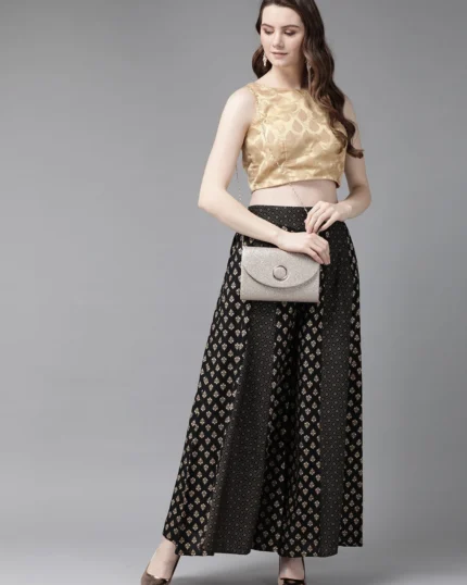 Women Flared Black Viscose Rayon Palazzos